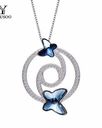 【Yousoo】施华洛世奇元素S925银蓝色蝴蝶水晶项链