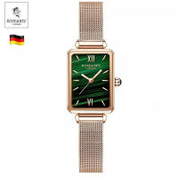 ROSE&BEE 德国时尚防水女士石英方形小绿表钢带款（送皮带，一块表两种