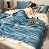 「繁花系列」水洗真丝双拼刺绣夏被四件套1.5米*2米（夏