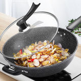 麦饭石不粘锅轻油烟炒菜锅(28cm带盖)